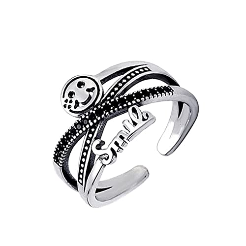Bague ajustable argent sterling 925 anneau sourire anti-allergique