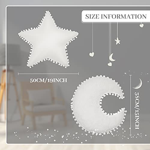 2 Pieces Star Pillow Moon Shaped Pillow Creative Star Moon Plush Pillows Soft Decorative Nursery Pillow Set for Kids Girls Boys Birthday Baby Shower (White) - Image 3