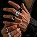 RIOSO Vintage Silver Punk Rings for Men Cool Adjustable Gothic Grunge Skull Snake Knuckle Chunky Ring Men's Fashion Silver Rings Jewelry Set