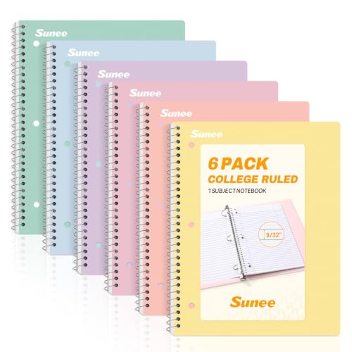 SUNEE Spiral Notebooks, 6 Pack, 1-Subject, College Ruled...