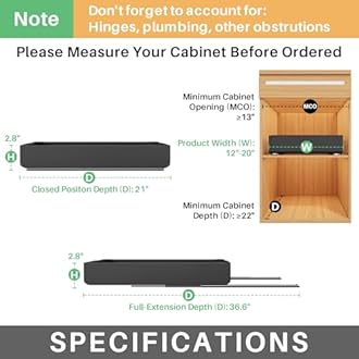Pull out Cabinet Organizer, Expandable(12"-20") Heavy Duty Slide out Drawer Fixed with Adhesive Nano Film for Pots, Roll out Shelf Storage for Kitchen Base Cabinet Organization, Pantry, Bathroom