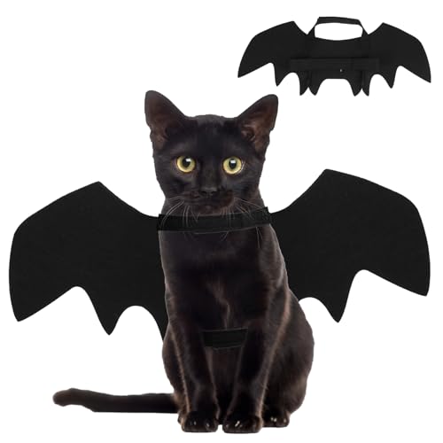 Disfarce de gato de Halloween com asas de morcego de feltro preto para decoração de festa de Halloween, coleira de cachorro, roupas de morcego, roupas pequenas de Halloween, acessórios bonitos