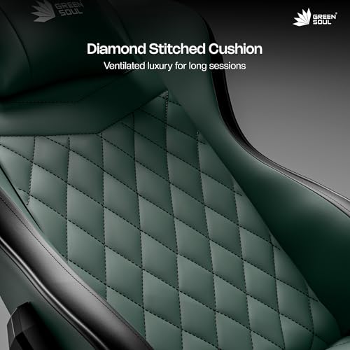 Image of Green Soul Ghost (2026 Edition) Gaming Chair, Premium PU Leatherette Upholstery with Diamond Stitching| 4D Armrest, Footrest, Sturdy Metal Base| 180 Back Recline (Army Green) | Installation Provided