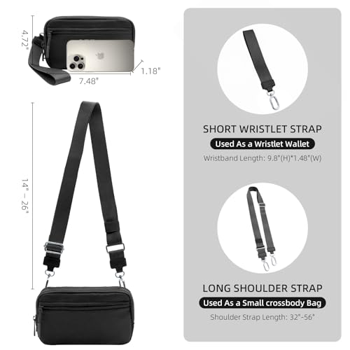 Wristlet Wallets for Women Checkered Wallet Small Crossbody Bag Nylon Quilted Purse Credit Card Holder with 4 Zipper3