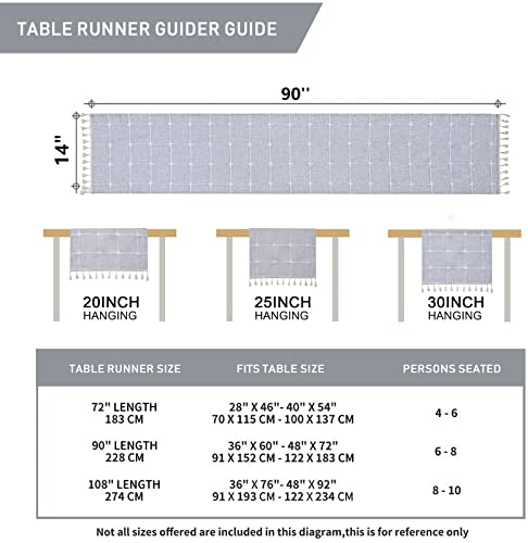 Armindou Boho Farmhouse Table Runners 90 Inches Long, Cotton Linen Plaid Vintage Table Runner With Tassels Modern Rustic Hemstitched Table Runner For French Country Dining Room Decor 14 X 90 Inch Gray #TOP5