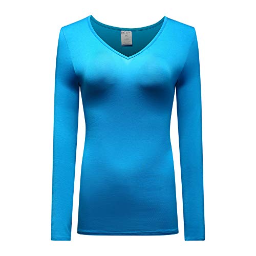 OThread & Co. Women's Long Sleeve T-Shirt V-Neck Basic Layer Stretchy Shirts (XX-Large, Sky Blue)