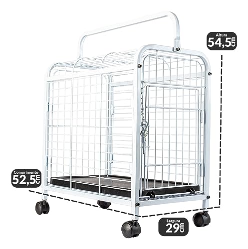 Caixa de Transporte Gaiola Portátil Pets Leva Pet Gatos Cães (Branco/Preto)