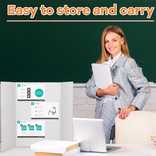Image of Henoyso 12 Pcs 22 x 38 Inch White Tri Fold Poster Board Bulk for Display | Science Fair Project, Classroom Display Paperboard, Single Wall Build, Lightweight Presentation Board, 3 Panels