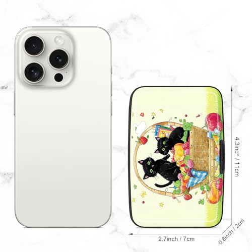 Image of Credit Card Holder, Mini Aluminum Card Wallet RFID Blocking Slim Metal Hard Card Case for Women Men, Fruit Cat