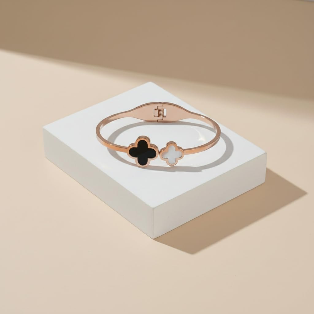 18K Gold Plated Four Leaf Clover Bracelet for Women. Trendy Clover Women's Gold Bracelet. Best Clover Bracelet Jewelry Gift for Women. - Image 2