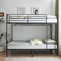 WESTHL Metal Bunk Bed,Single over Single Loft Bed Frame with Ladder and Safety Guardrail,Bedroom Dorm Apartment Furniture Space-Saving Twin Bunk Bed for Kids Teens Adults (Black)