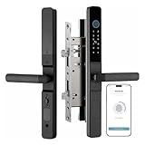 Smart Door Lock for Sliding Aluminum Doors, Fingerprint, Passcode, IC Card, Mechanical Key | Waterproof Electric Mortise with Hook, Sleek Handle | Tuya WiFi App Control | Built-in Doorbell