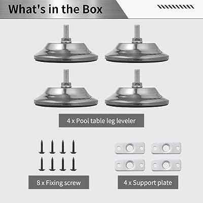 Billiard Table Leg Levelers, 4 Pcs Pool Table Leg Leveling Risers 5D with Adjustable Height, Robust Metal Table Leveling Feet for Billiard Tables, Ping-Pong Tables, Soccer Tables