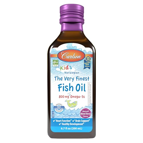 Carlson - Kid's The Very Finest Fish Oil, 800 mg Omega-3s, Liquid Fish Oil Supplement, Norwegian Fish Oil, Wild-Caught, Sustainably Sourced , Mixed...