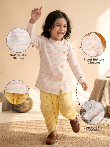 Image of POLKA TOTS Pure Cotton Traditional Dhoti Kurta Set for Baby Boys, Toddlers & Kids | Soft and Breathable Cotton Ethnic Dress for Festivals and Weddings | Traditional Elegant Indian Festive Clothing
