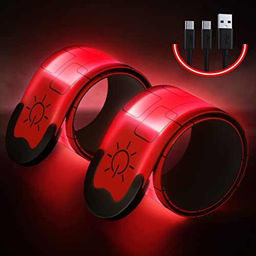 Simket Upgrade LED Armbands Rechargeable(2Pack), USB Rechargeable Reflective Armbands, High Visibility Light Up Bands for Runners Walkers Men Women