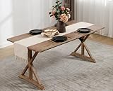 QUINJAY 69' Vintage Wood Dining Table for 4 to 8, Antique Rustic Solid Pine Farm Dining Room Table with Heavy Duty Legs&Metal Support, Large Wood Rectangular Kitchen Table for Dining Room 69'W x 32'D
