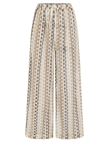 Image of ZAFUL Womens Beach Cover Up Pants Sexy Crochet Drawstring Elastic Boho Swimsuit Cover Up Long Pants Beach Wear