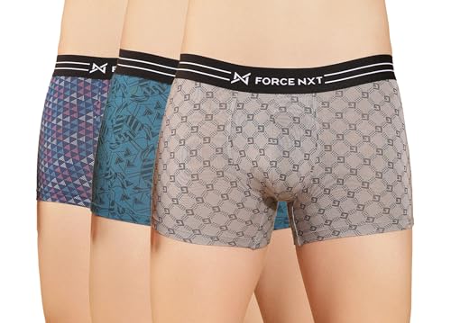 Image of Force NXT Men's Micro Modal Elastane Stretch Fabric Printed Trunk | Ultra Soft and Durable Waistband for Daily Uses | Label Free Outer Elastic Underwear for Men