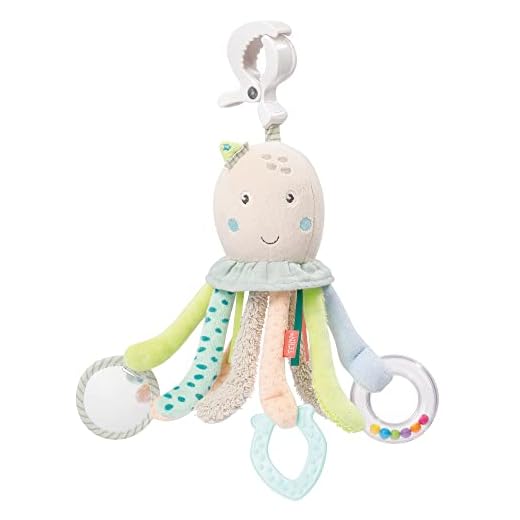 Fehn pulpo de actividades - juguete para desarrollar la motricidad para cochecitos, cunas y sillas de bebé - para morder, agarrar y hacer ruido - Para bebés y niños pequeños a partir de 0 meses