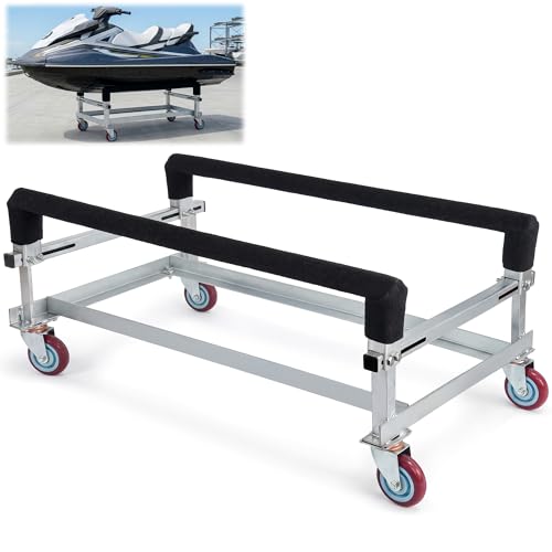 Chonway 2000lbs Load Capacity Watercraft PWC Dolly Jet Ski Dolly Galvanized Steel Pontoon Boat Storage Stands Trailer Cart with 4 Casters & Bunk Carpet Boat Trailer Dolly for Kayak Cart Speedboats