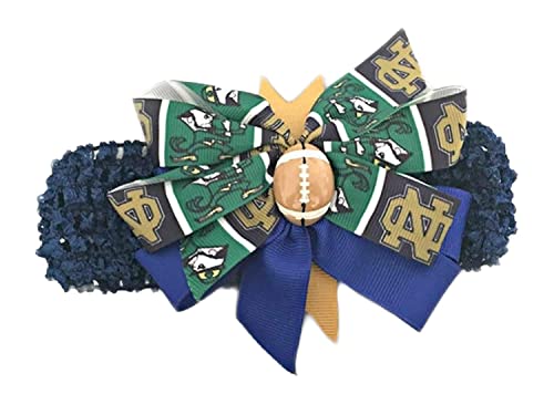 Image of Notre Dame Baby Girl Boutique Bow Crocheted Headband Fits Newborn to Adult
