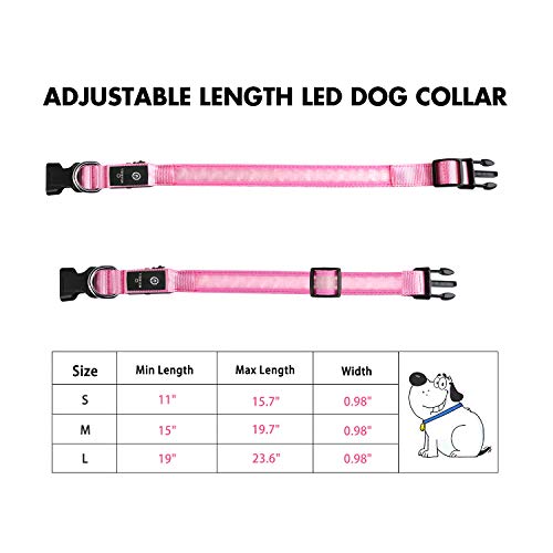 MASBRILL Hundehalsband Leuchtend Aufladbar, LED Leuchthalsband Wasserdicht für Kleine Mittlere Große Hunde Einstellbar Blinklicht Sicherheit Halsband mit 3 Beleuchtungsmodi, Rosa - M