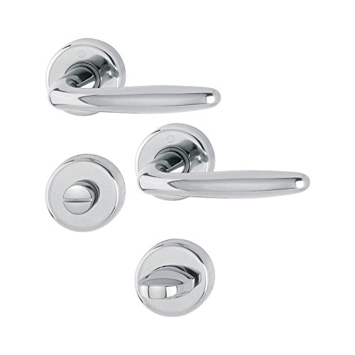 Hoppe Lever Espag Lock Set Roissy on Rundrosette, 3066865, Verchromt Poliert, verchromt