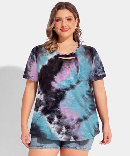 Image of CARCOS Plus Size Tops for Women Short Sleeve Shirts Basic Tee Solid Color Blouse V Neck Tunic Loose Fit Tshirts Summer XL-5XL