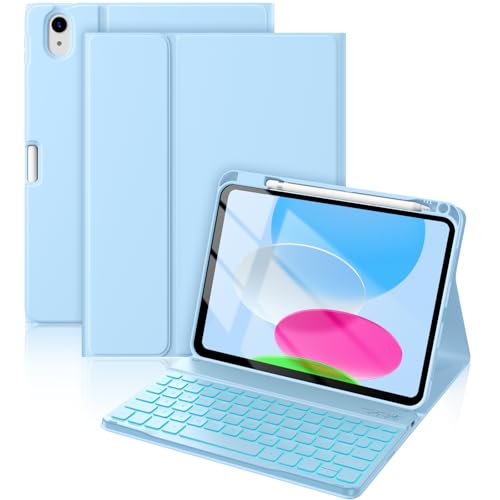 HETHOT iPad用 キーボード付きケース A16 第11世代/第10世代 JIS日本語配列 7色バックライト 超軽量 着脱式 耐汚れ性素材カバー ペンシルホルダー付き Bluetoothキーボード 多角度調整【日本語取扱説明書付き】