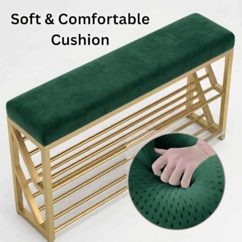 Image of Entryway Shoe Rack with Cushioned Seat, Shoe Bench for Entry, 2 Shelves Storage Bed Bench