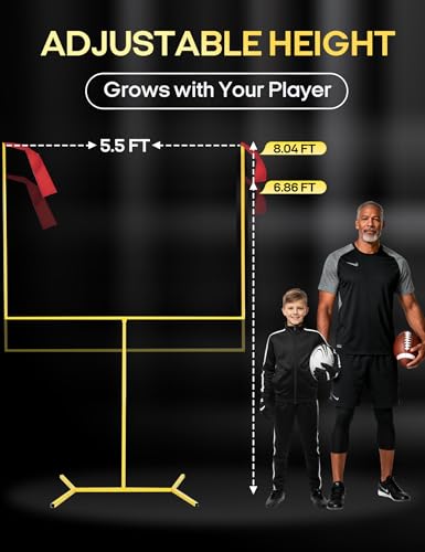 SEAOTTER Authentic Steel Football Field Goal Post for Kids, 8\' x 5.5\' Kicking Field Goals Uprights Set - Stable Steel Tube Frame - Adjustable Height - Youth Backyard Football Game Gifts