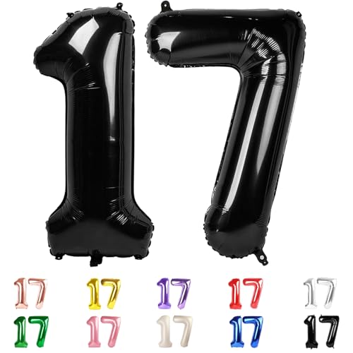 17 Balloon Numbers 40 In 17th Birthday Decorations for Boys Girls Happy 71st Birthday Black Party Decorations Big Balloons for Wedding Celebration Party Graduations