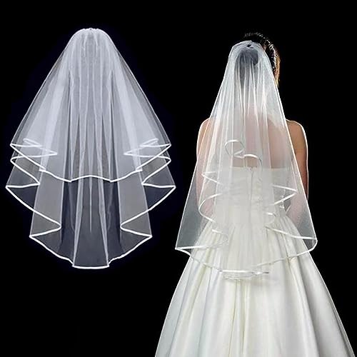 GSHLLO Short Wedding Bride Veils Simple Bachelorette Party Veil Girls First Communion Veils Bridal Shower Headwear with Comb2