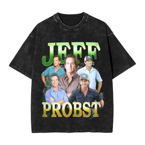 Oviekewp Jeff Host Probst Men Vintage Denim Shirt Women Oversized Short Sleeves Casual Cotton Tee Tops Soft Shirts Medium