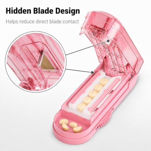 Image of ONE PIX Pill Cutter Splitter for Small and Tiny Pills, Multiple Pill Splitter with Centering Device & Hidden Blade, Adjustable Tablet Cutter for Large Pills, Seniors, Pets, Pink