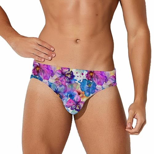 Watercolor Orchid Floral Novelty Men's Brief Swimwear Pants Swimming Trunks Beach Shorts Underwear