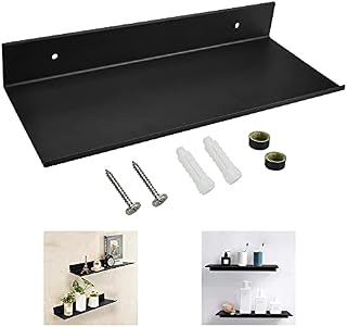 FIGFYOU Metal Floating Shelves for Wall,Black Bathroom Shelf 30cm Metal Shower Shelves Storage Rack Floating Shelves Wall Mount Shelving with Screws Heavy Duty Iron Shelves For Display Colletctions