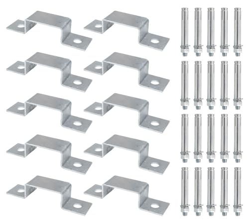 Mytee Products Clamp & Expansion Bolt Kit for Mounting Shipping Container Shelter on Concrete – Includes 10 Clamps & 20 Expansion Bolts, Galvanized Carbon Steel Heavy Duty Anchoring Hardware Set
