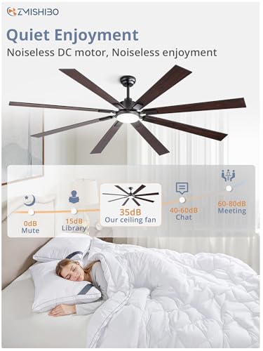 Image of ZMISHIBO 80 inch Large Ceiling Fans with Lights and Remote, Indoor /Outdoor Black Modern Ceiling Fan for Kitchen Living Room Patio, 6 Speed Reversible Quiet DC Motor, 3 CCT, Dual Finish 8 Blades