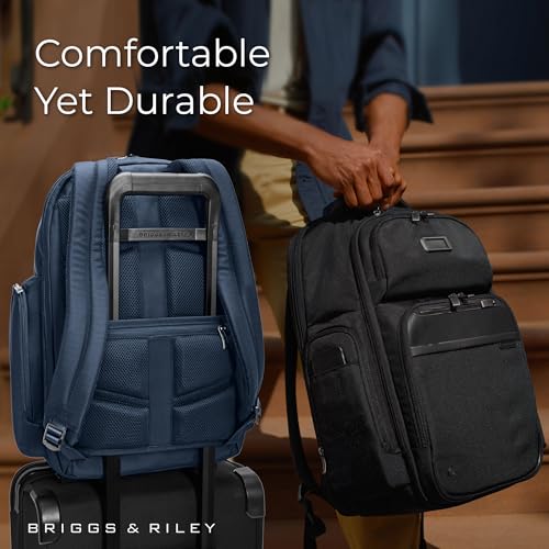 Image of Briggs & Riley Large Cargo Backpack for Women & Men - Laptop Backpack, For Work & Travel, Spacious & Durable, Padded Straps, Fits up to 17 inch Laptop - @work Collection, Navy