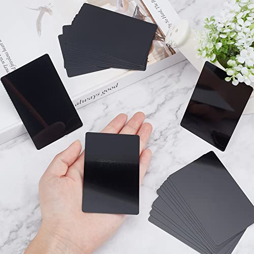 nbeads 50 Stück 0,4 mm dick Metall-Visitenkarte, 8.6x5.4 cm Schwarz Aluminium Blanko Namenskarten Lasergravierte Geschäftsvisitenkarte Für Bürokunden DIY Geschenkkarten