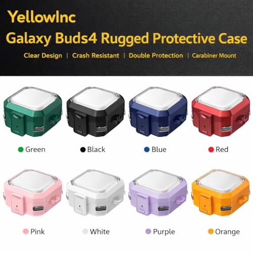 Image of Transparent Lock Armor Case Cover for Samsung Galaxy Buds 4 and 4 Pro, Clear, Shockproof with Heavy Duty Carabiner (Red, Transparent Armor Lock)