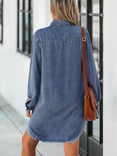 Image of CUPSHE Women's Denim Shirt Dress Long Sleeve Button Down with Pocket