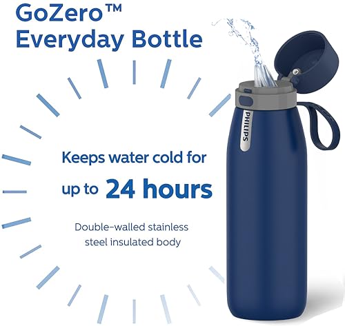 Image of PHILIPS Filtered Water Bottle Stainless Steel Travel Keeps Cold 32oz Blue