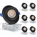 KnLnny Ware Black Gimbal Recessed Lighting 4 Inch 6 Pack, Ajustable Eyeball recessed Light with Junction Box,5 Color Selectable,Airtight,9W 750LM,Dimmable,Black
