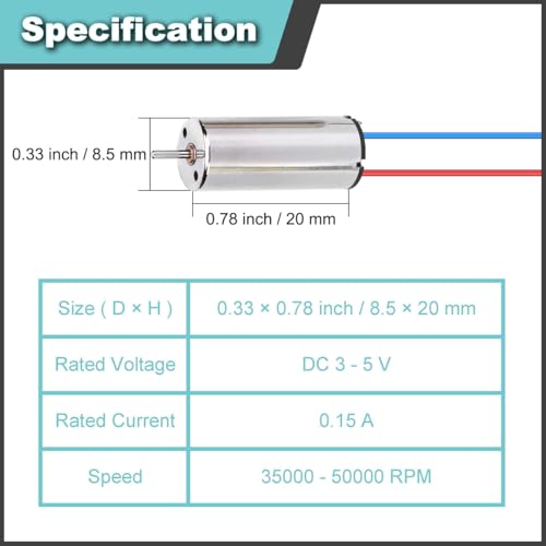 JYUDAUFU 5 Stück kernloser Motor DC 3-5V 8.5 mm × 20 mm 0.15A 35000-50000 RPM Vibrations-Hohlraummotor für DIY/Test/RC Spielzeug/Drohne/Quadcopter