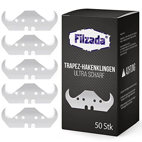 Filzada® 50x Cuchillas de gancho PROFI para cuchillos de alfombra - Cuchillas de gancho trapezoidales ultra afiladas adecuadas para cuchillos de corte y cuchillos utilitarios Cover