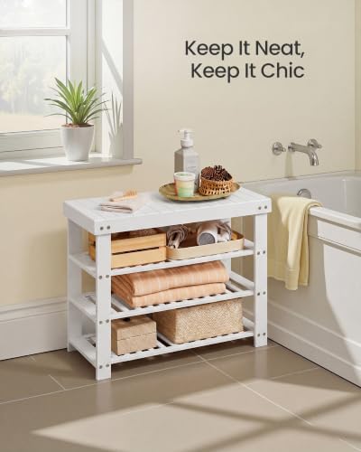 Image of SONGMICS Bamboo Shoe Bench with Seat, 11.3 x 27.6 x 20.5 Inches | Entryway Organizer for Bedroom, Cloud White, Bambou Collection ULBS370W101