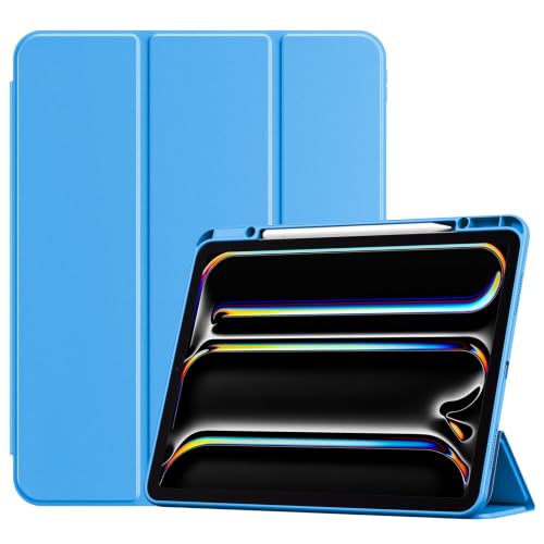 Image of ProCase for iPad Pro 13 Inch Case M5 2025 / M4 2024 with Pencil Holder -Blue | Smart Cover iPad Pro M5 M4 Case 17 Inch, Clear Transparent Back, Supports Touch ID, Auto Wake /Sleep